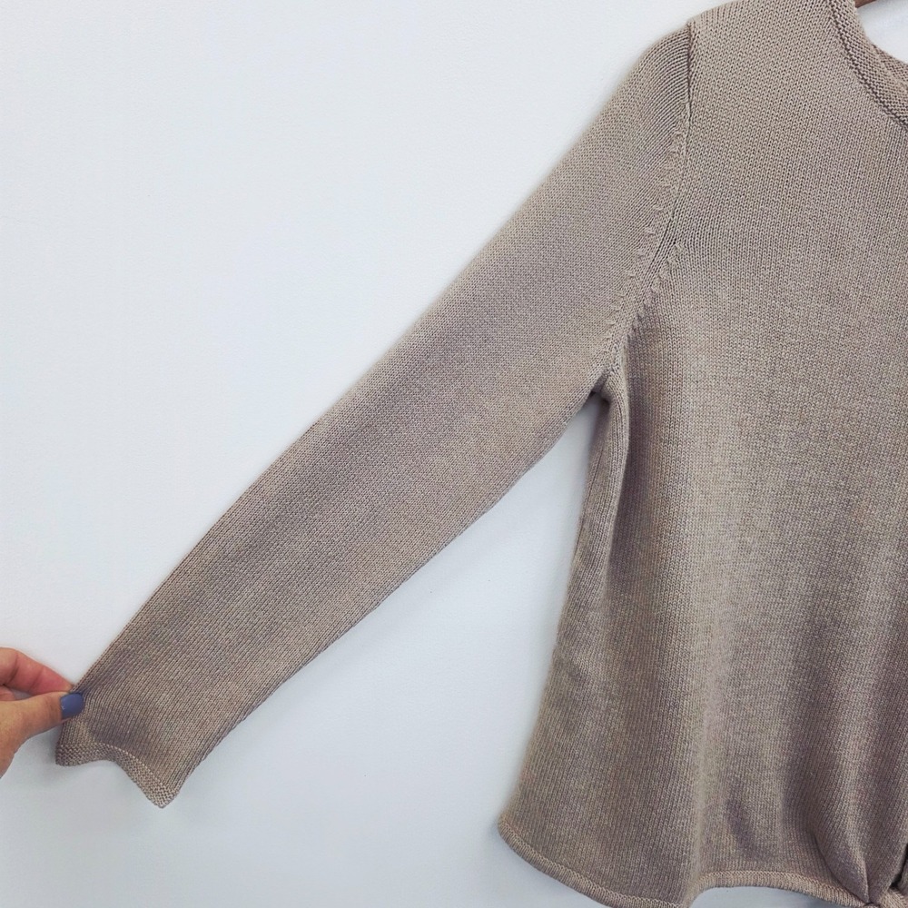 Pure Jill‎ Womens XS Petite Tan Cotton Wool Knit Sweater Long Sleeve Tie Hem Top - Picture 8 of 14